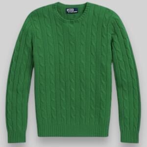 Polo Ralph Lauren Iconic Cable Knit Cashmere Sweater XL Blue Label $498 NWT